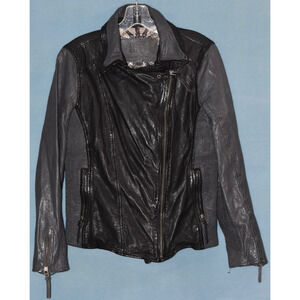 Bano eeMee Black & Gray Leather Moto Style Jacket Size 6